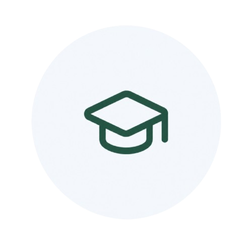 Icon of a graduation cap inside a circle.