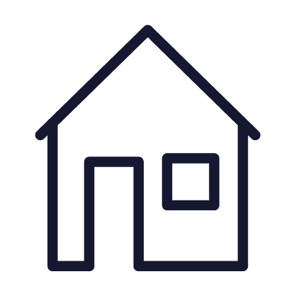 Simple outline of a house with a door and a window. Builder