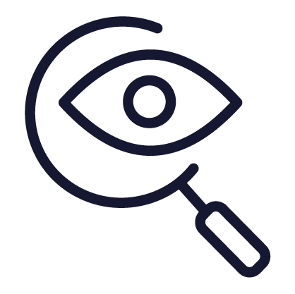 Eye with a magnifying glass icon.