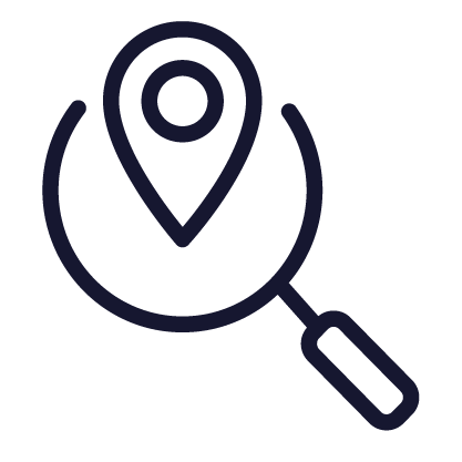 Magnifying glass focusing on a location pin. Find local tradespeople with Paylio.