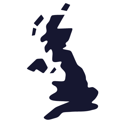 Silhouette of the map of the United Kingdom outlined in dark blue. Paylio is UK-wide.