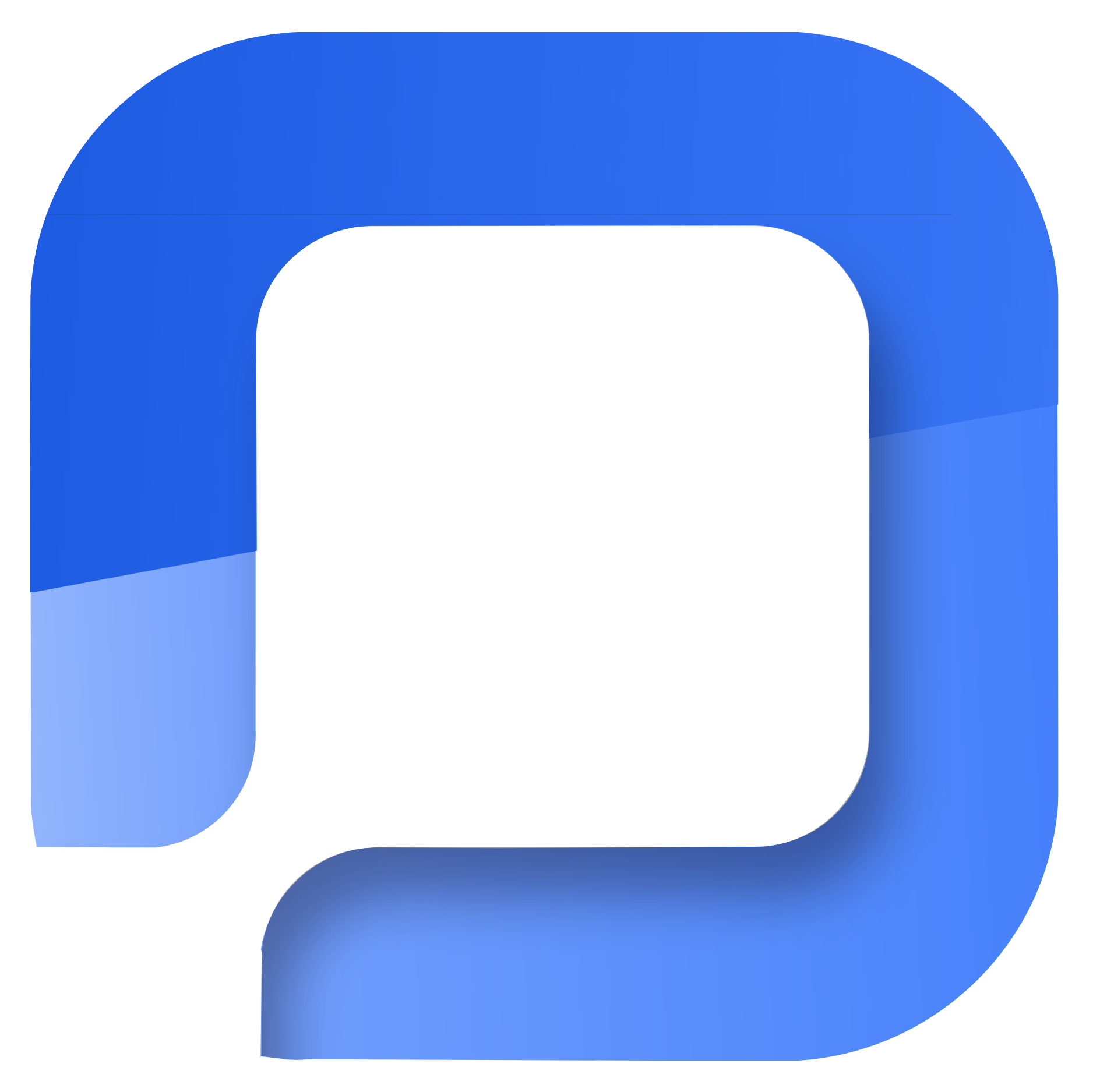 Paylio icon, blue rounded abstract square with corner cut out.