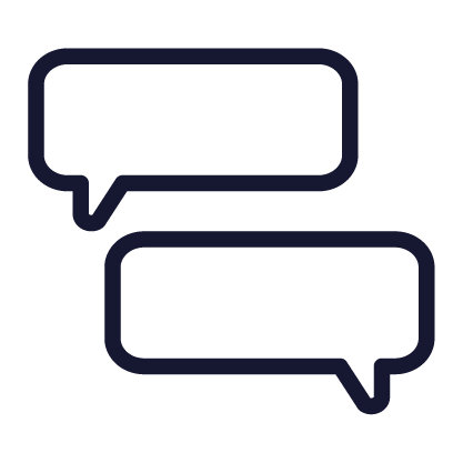 Two overlapping speech bubbles outline on a black background. direct communication between homeowners and tradespeople with Paylio