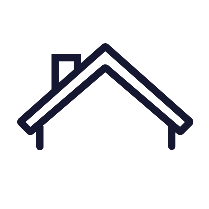 Line drawing of a house with a chimney. roofer