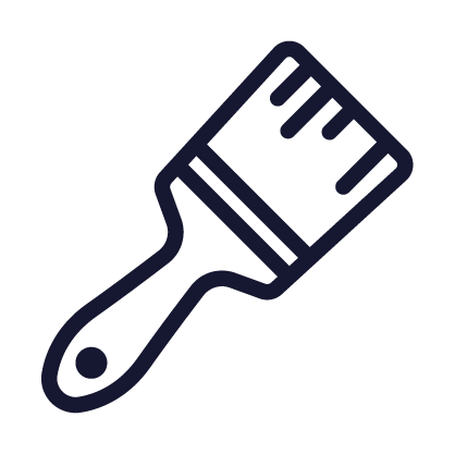 Outline of a paintbrush with a wooden handle and bristles. Painter and decorator