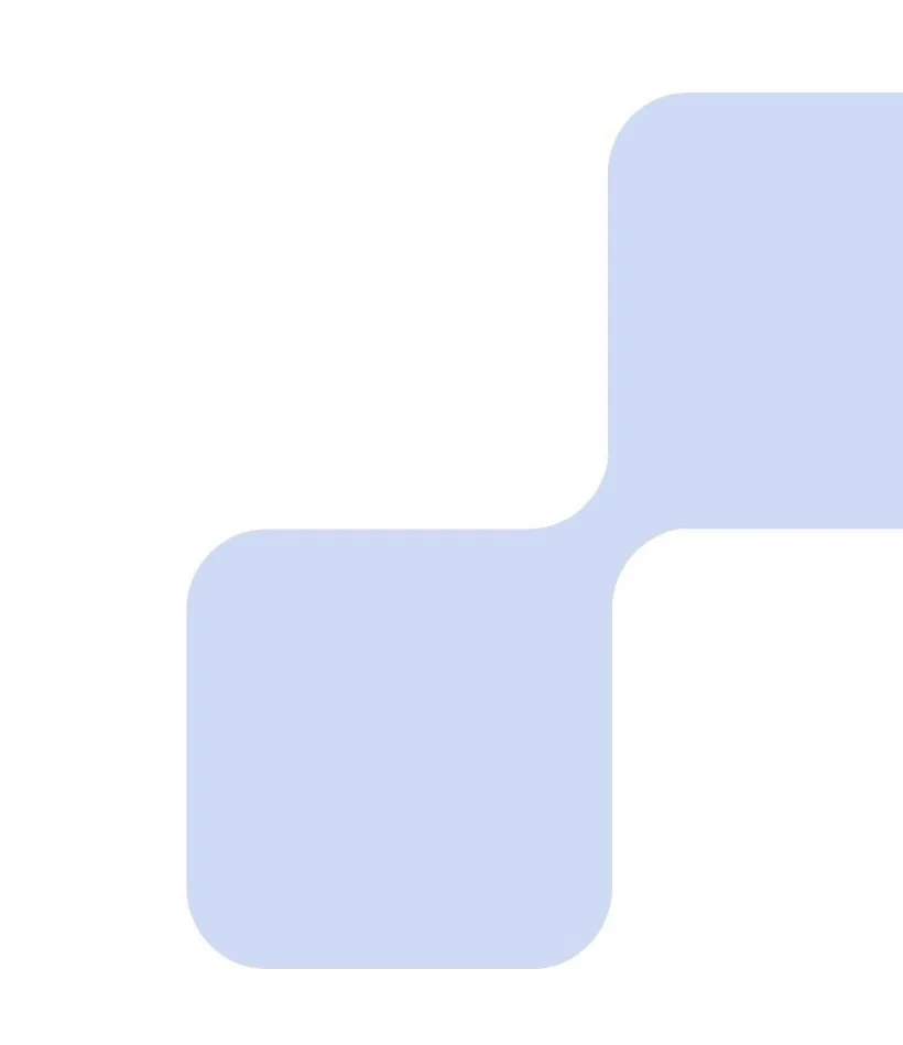 Abstract background with overlapping rounded square shapes in light blue and white colors.