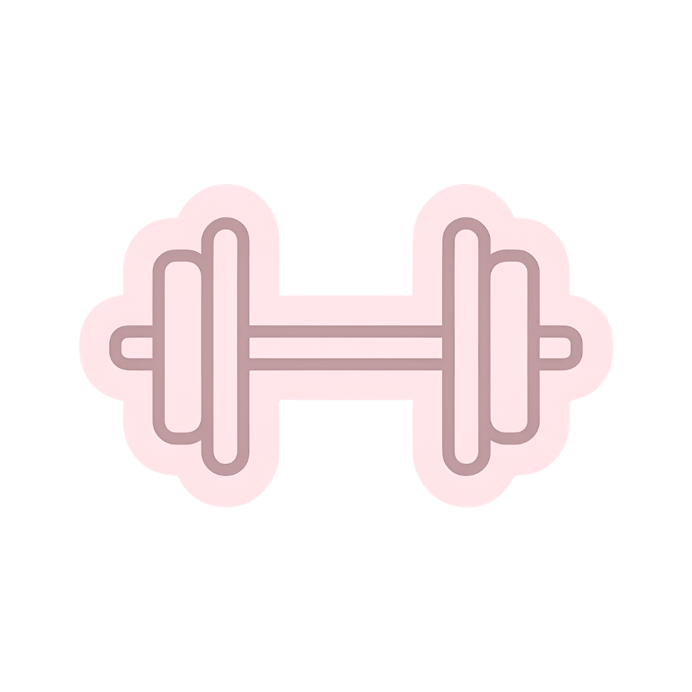 Line art illustration of a dumbbell in pink and light purple colors.