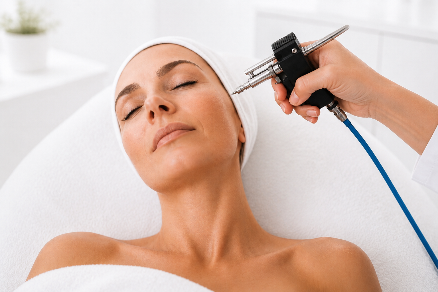 Esthetician applying a customized enzyme mask during a European facial at Eden Day Spa San Anselmo.