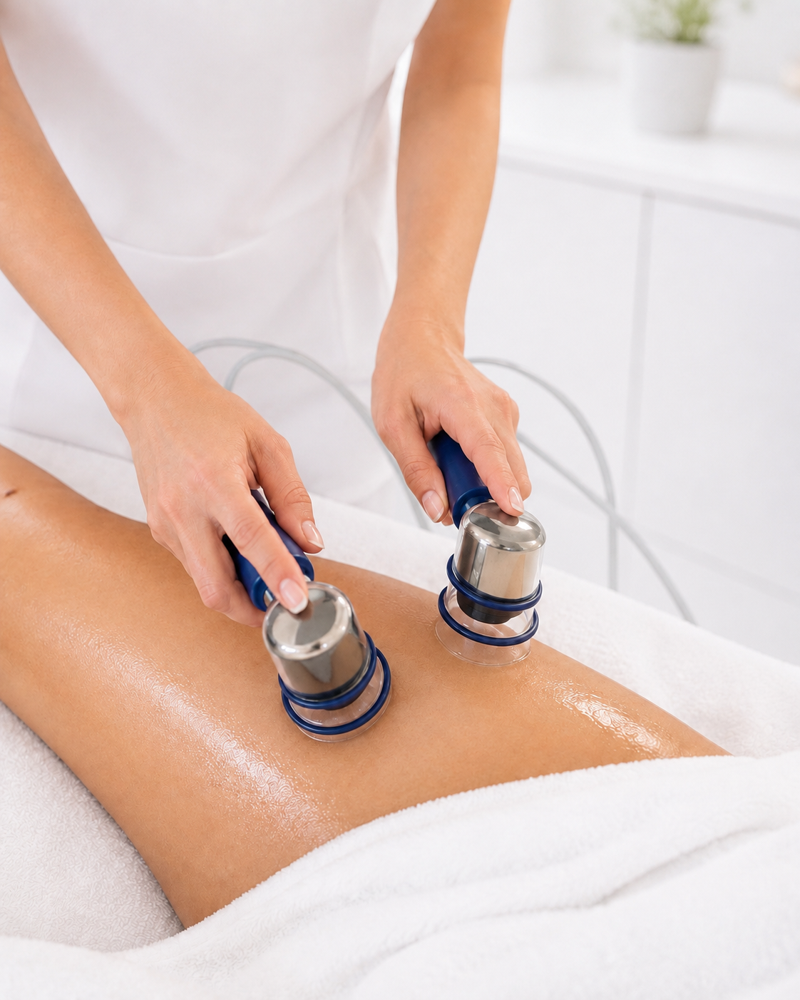 Client receiving a body contouring and therapy treatment at Eden Day Spa in Marin County, CA.