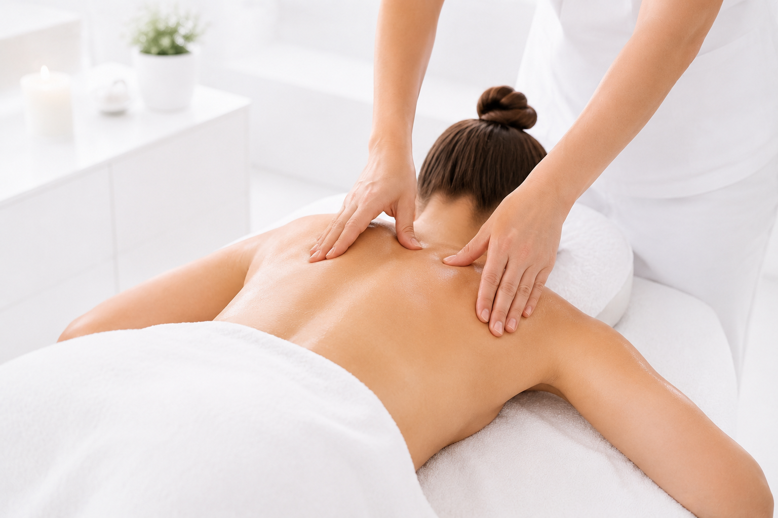 Client receiving a restorative deep tissue massage at Eden Day Spa in San Anselmo, CA.