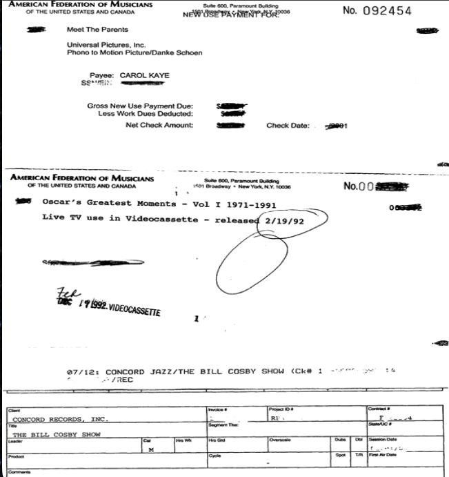 Meet The Parents and The Bill Cosby Show
re-use check stubs