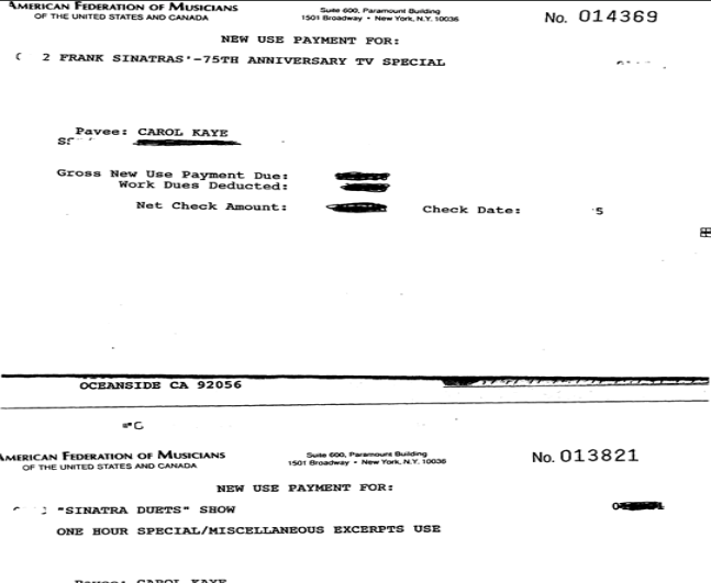 Frank Sinatra re-use check stubs