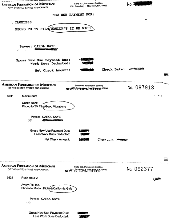 "Wouldn't It Be Nice", "Good Vibrations"
and "California Girls" (Beach Boys)
re-use payment stubs