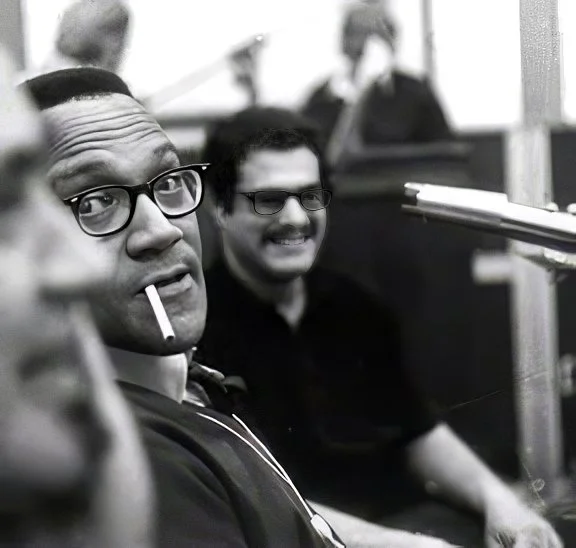 Friends in the Studio II
Left to right - Lew McCreary (front of face),
Bill Green, and Jay Migliori.