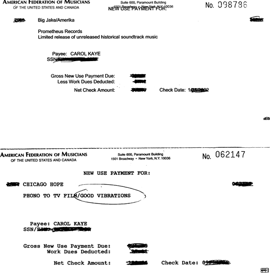 "Good Vibrations" (Beach Boys)
and Big Jake re-use check stubs