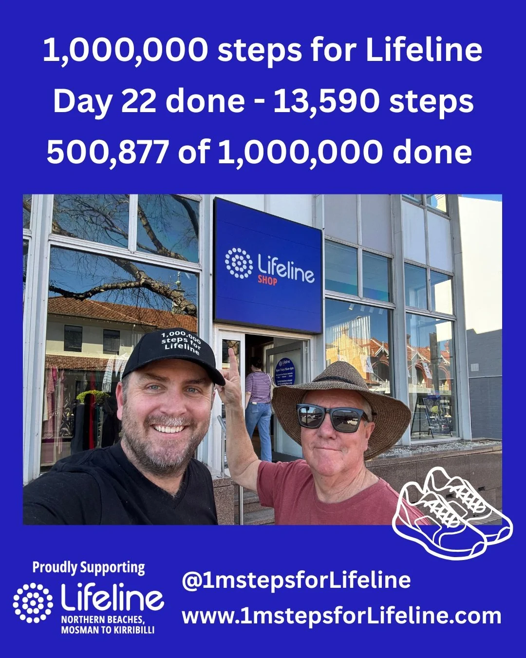 Joining me on the walk today was Bruce Vial. Bruce is a fellow volunteer Board Member of @lifelinenb and longtime supporter of the important work that @lifelineaustralia does in our communities across Australia

And with the steps today, that is 500,