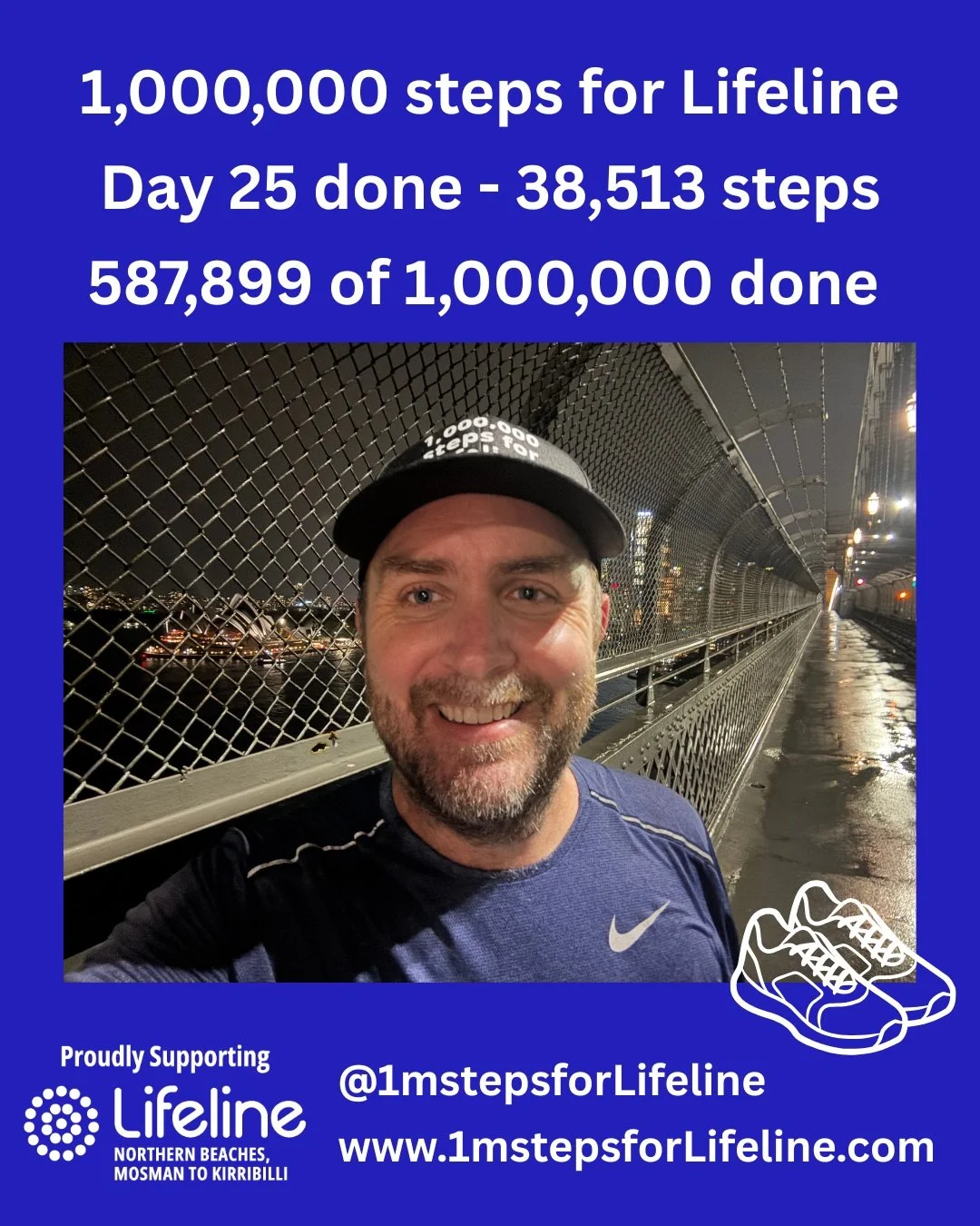 My biggest day yet! It had a lovely start (more on that tomorrow) and ended with a very soggy 23.5km walk this evening. Great to chip away at my step deficit. On to day 26 on my way to #1mstepsforLifeline  

 I&rsquo;d love your support > https://