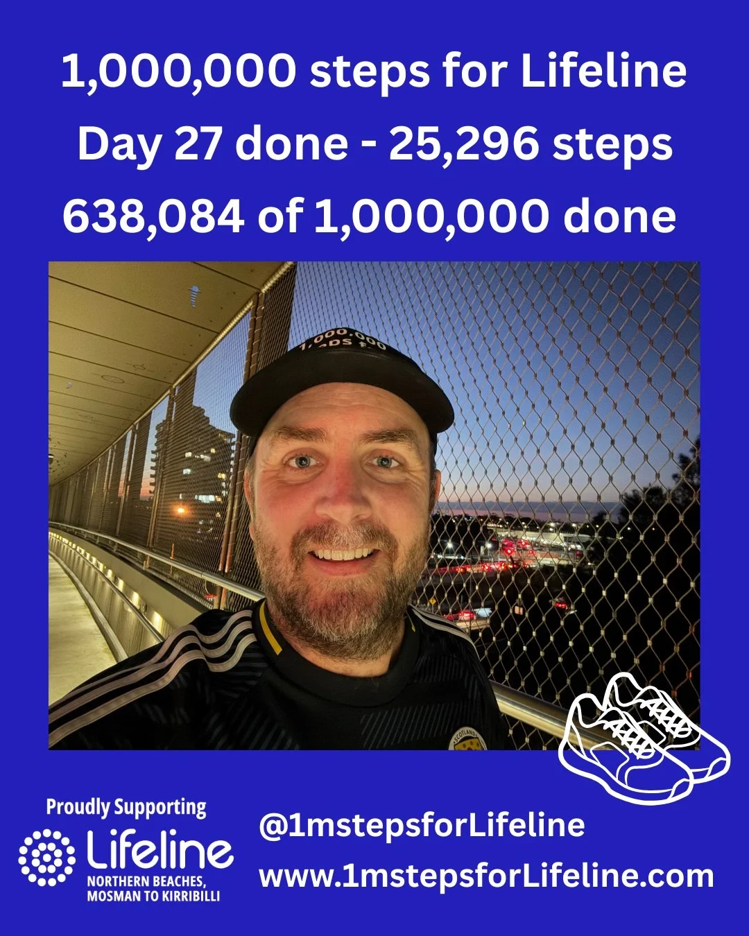 Another 25k steps towards #1mstepsforLifeline and closing on 350k to go.   If you&rsquo;d like to support #lifeline&rsquo;s important work, you can here > https://fundraise.lifelinenb.org.au/fundraisers/1mstepsforlifeline
 #mentalhealth @lifelinen