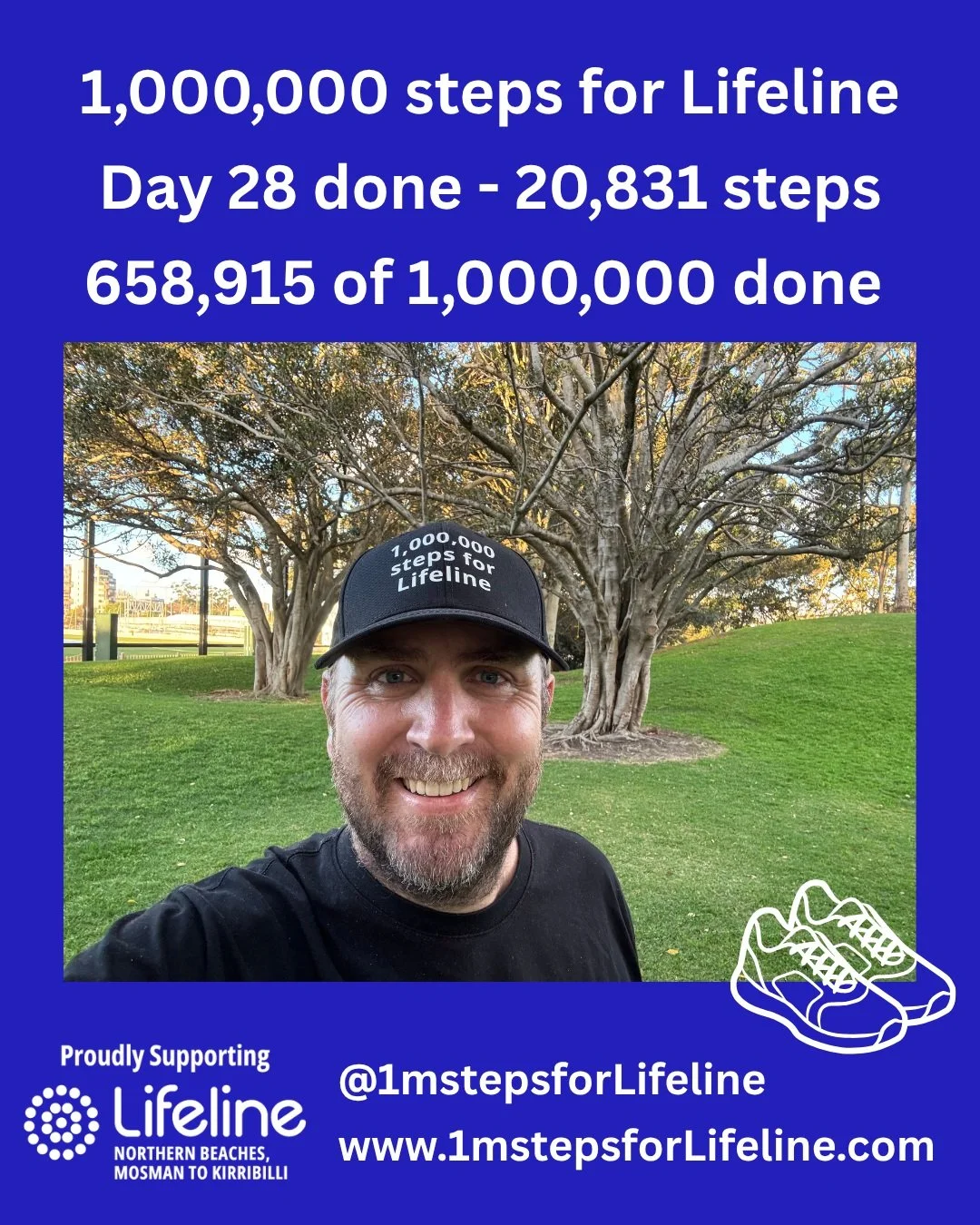 Four weeks done, covering nearly 550km and more than 650,000 steps on the way to #1mstepsforLifeline. Very much feeling the fatigue of covering a half marathon every day. 13 days to go! There is still time to donate > https://fundraise.lifelinenb.