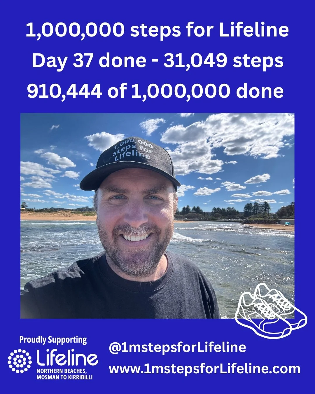 Today I crossed the 900,000 steps mark, on my way to #1mstepsforLifeline. I will finish at the Out of the Shadows Walk (from 6.45am Manly Lagoon Reserve, Queenscliff). 

It was a tough day, being the first Father's Day since we lost dad, but good to 