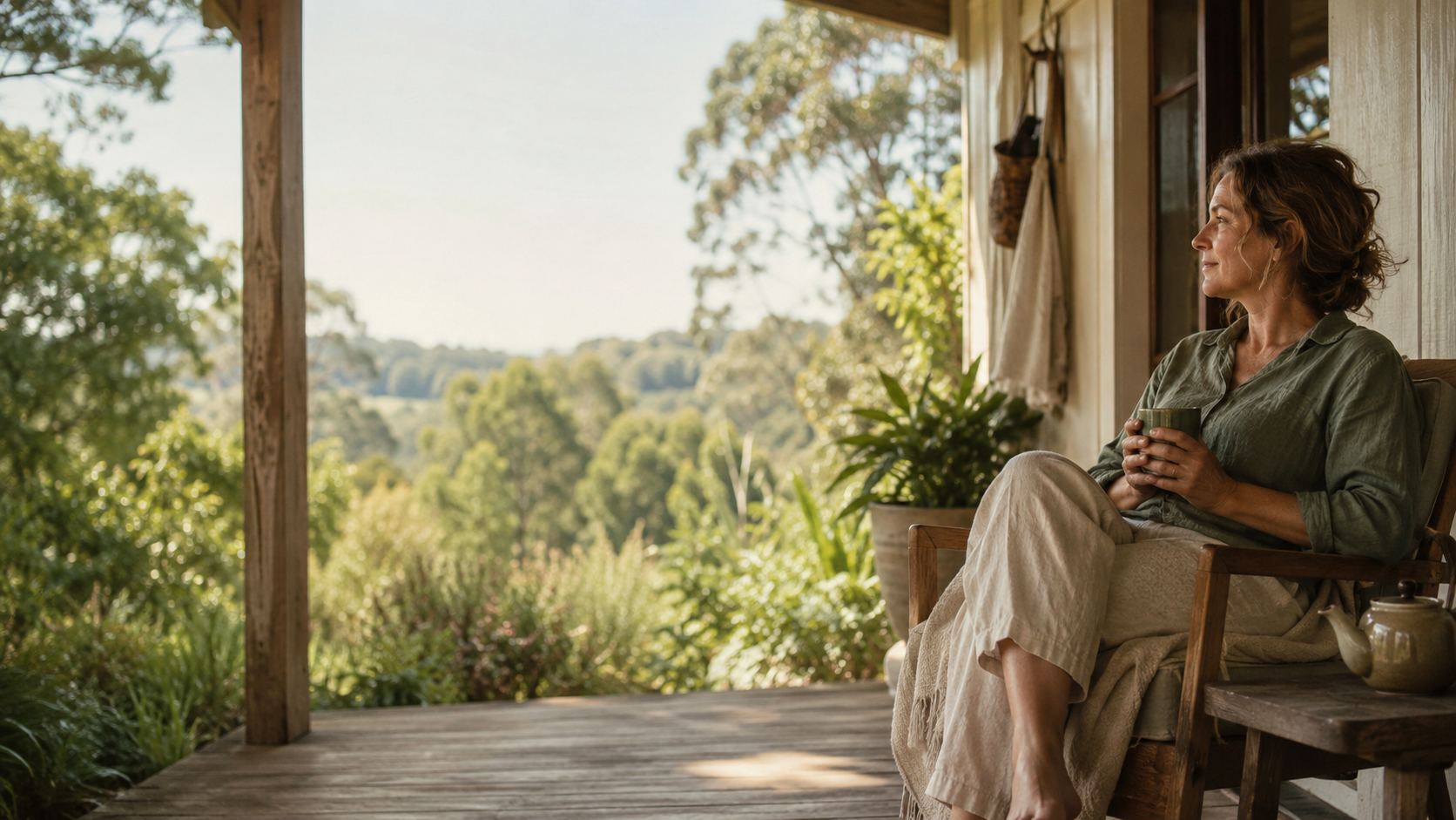 A family carer taking a quiet moment to rest on the veranda.