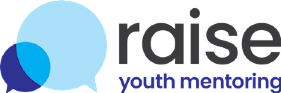 Raise Youth Mentoring logo with a blue speech bubble icon