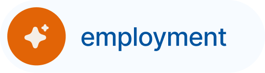 Employment icon with an orange circle and white star, followed by blue “employment” text