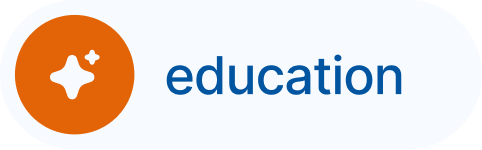 Education icon with an orange circle featuring a white star and blue “education” text