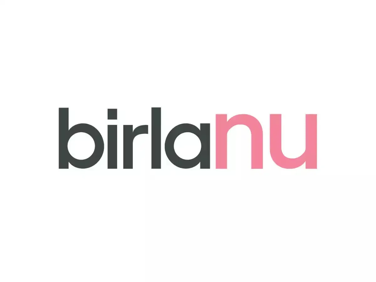 Text image with the words 'birla' in black and 'nu' in pink.