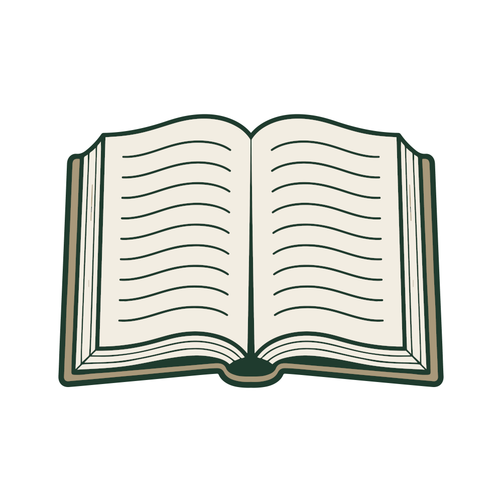 An open book with lines representing written words.