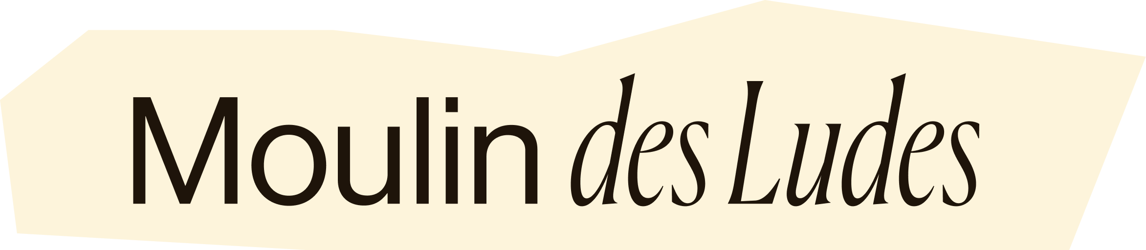 Logo du moulin des Luces avec le texte en style cursif et fond beige