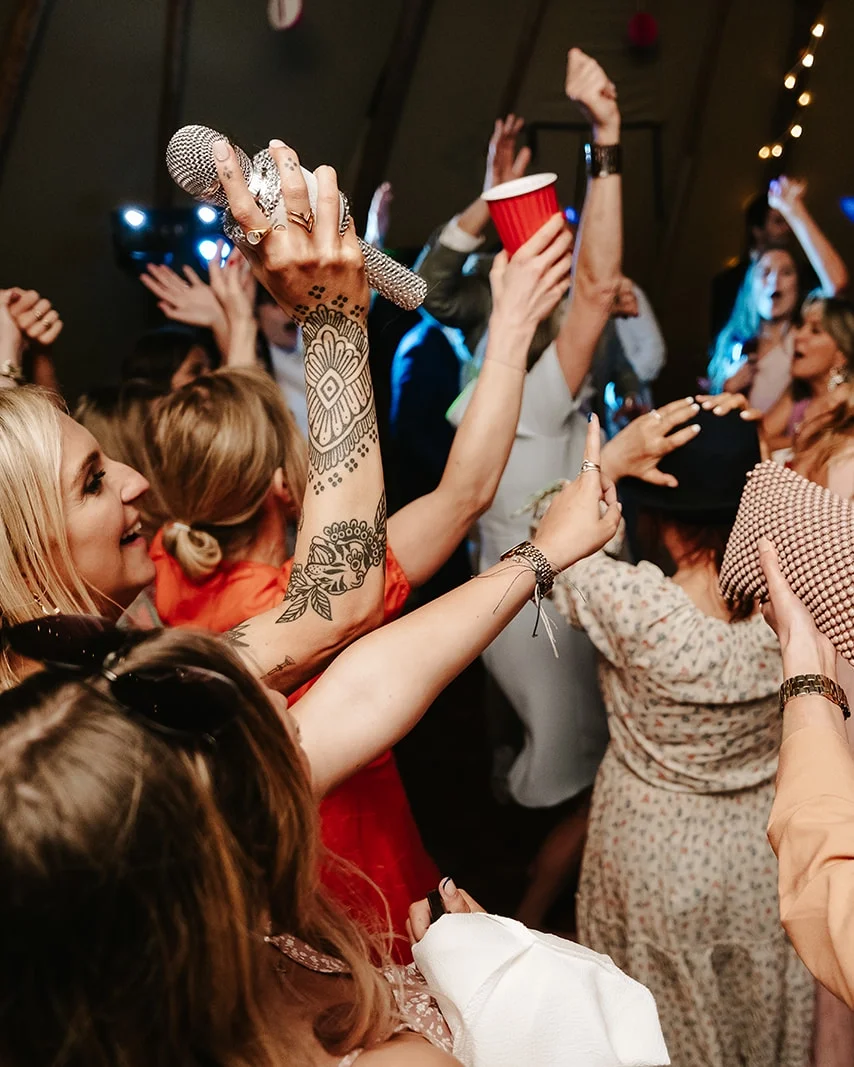 Guests dancing at a party in the evening