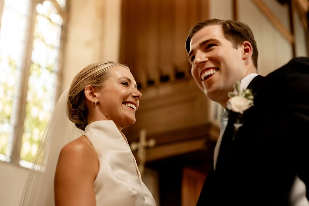 A bridal couple in a country church in Norfolk