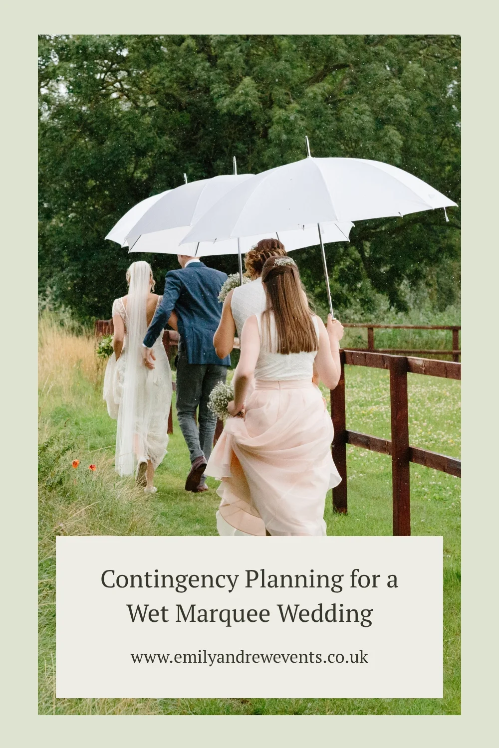 A bride, groom and bridesmaids on a rainy wedding day in East Anglia