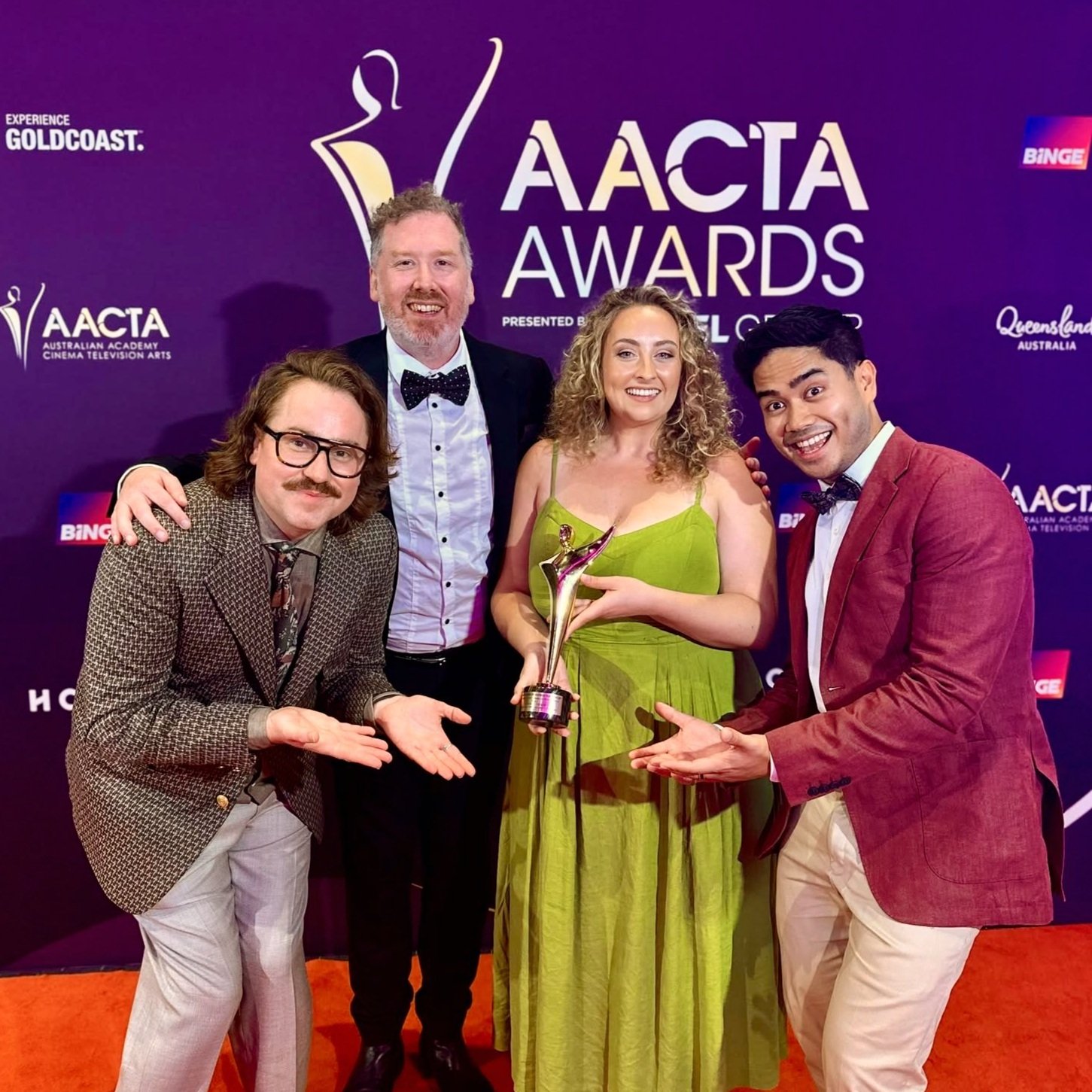 Joff Bush, Joseph Twist, Jazz D’Arcy and Daniel O’Brien with the 2025 AACTA Award for Best Original Score in Television for Bluey’s “The Sign”