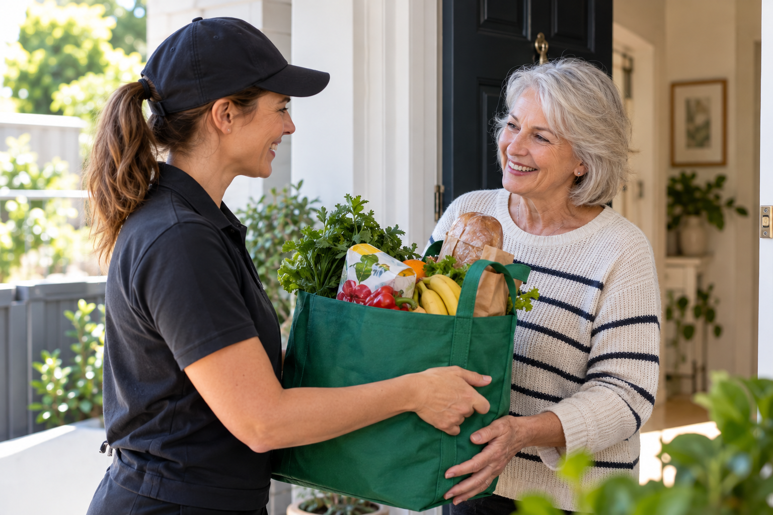 Grocery delivery being received at a Melbourne home.