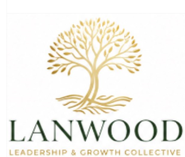 Logo with a golden tree and roots over the text 'LANWOOD Leadership & Growth Collective'