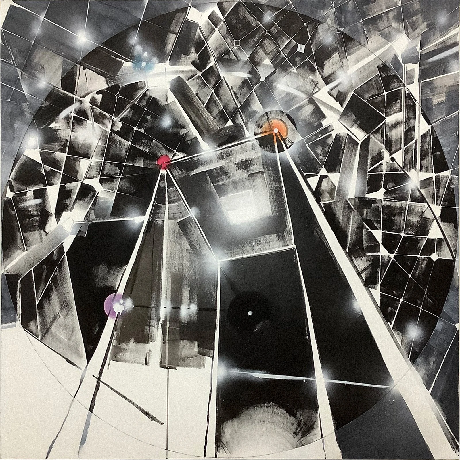 black and white abstract architectural psychedelic painting
