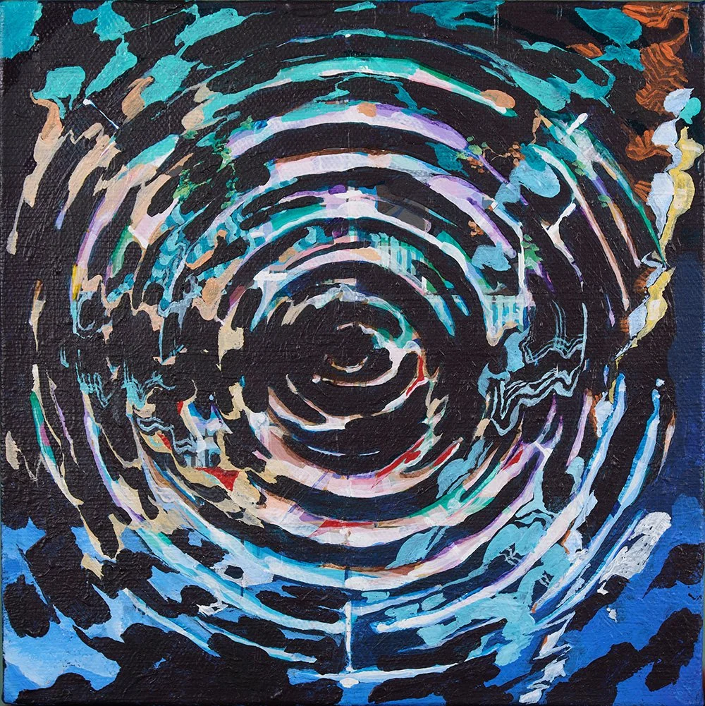 painting of rings on the surface of water from a rain drop