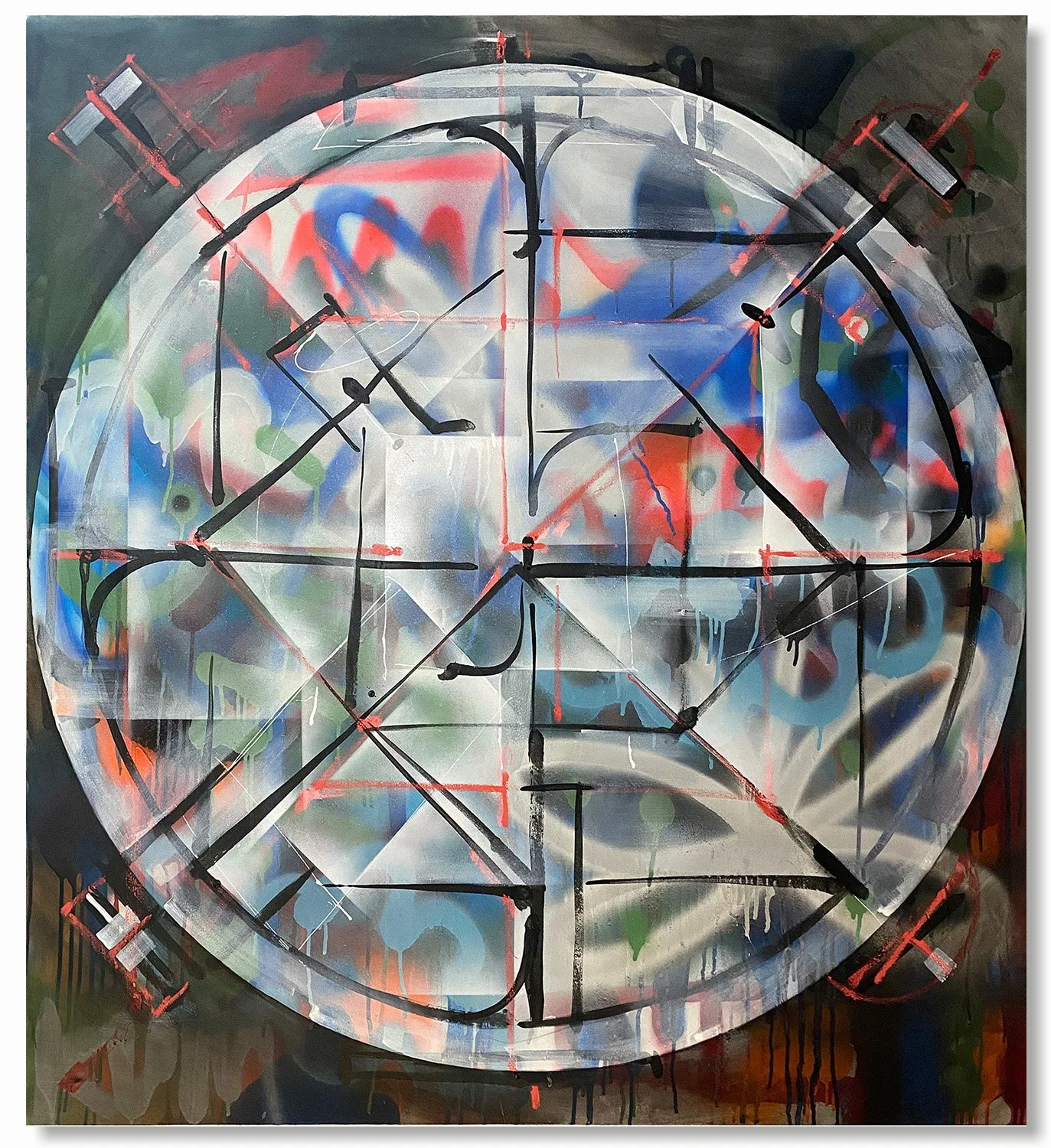 drippy graffiti like abstract geometric mandala painting