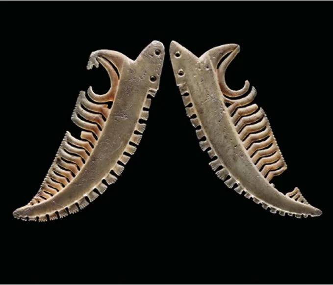 A pair of early whale tooth carvings from the collection of Te Papa Tongarewa