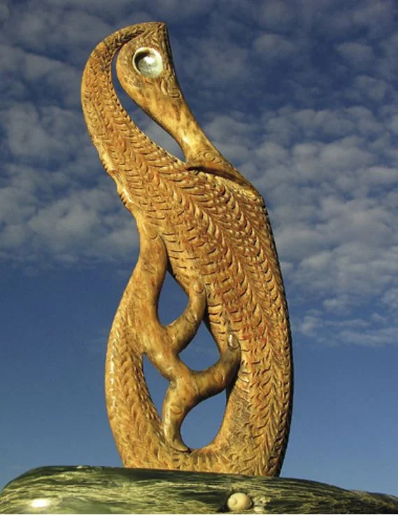 A whalebone carving of a sea horse
