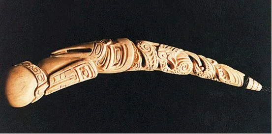 The carving named Same Here, based on the shape of a Canadian goat-horn spoon handle