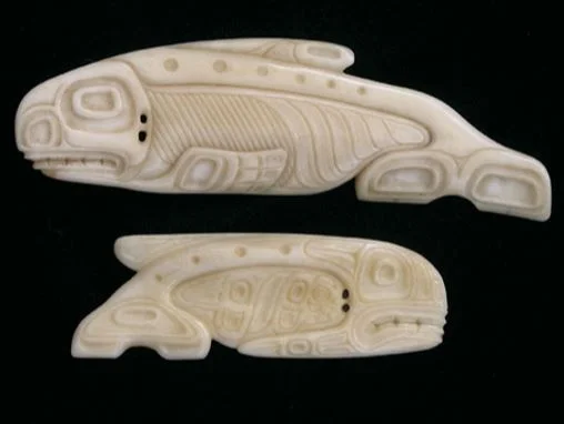Canadian moose bone carvings of orca, 1950s