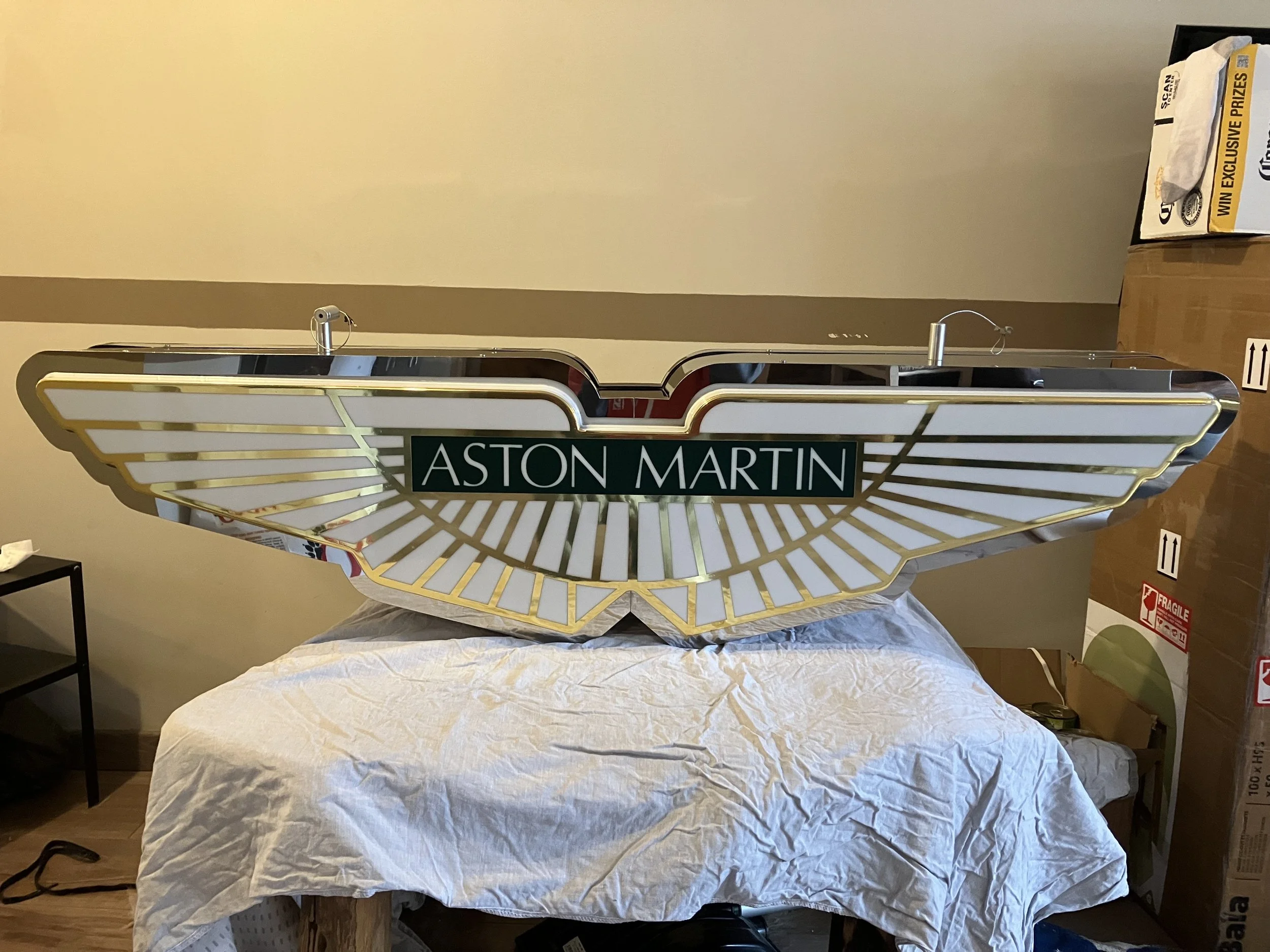ASTON MARTIN ORIGINAL VINTAGE FACTORY DEAERSHIP ADVERTISING SIGN DOUBLE SIDED