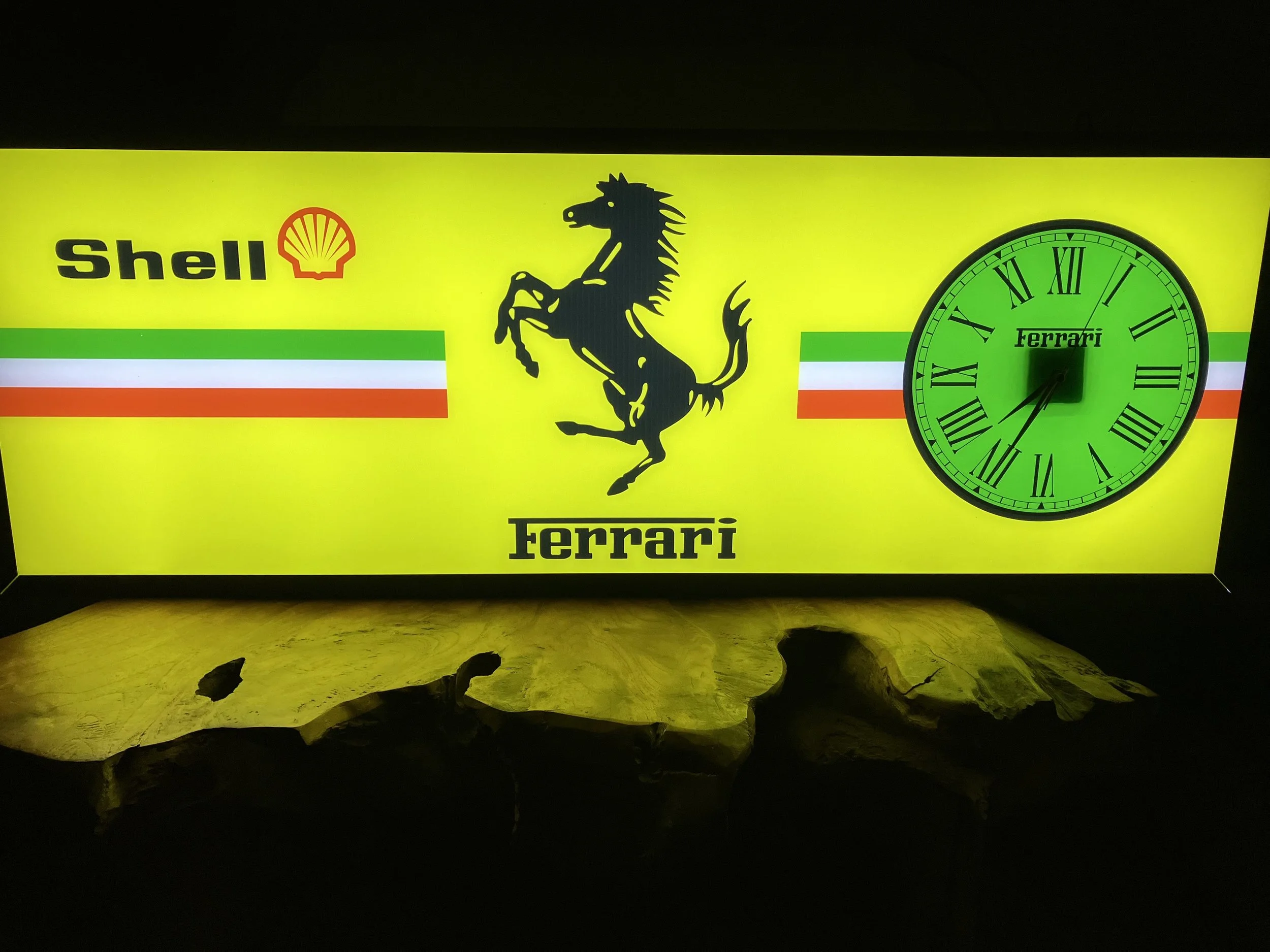 FERRARI DEALERSHIP ORIGINAL VINTAGE ADVERTISING SIGN ILLUMINATED WITH CLOCK