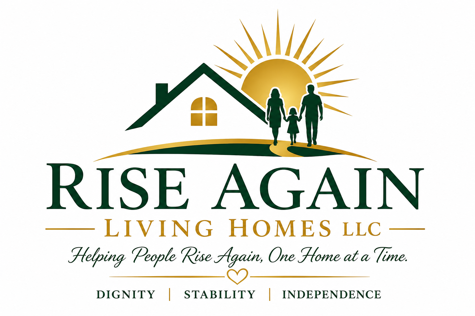 Rise Again Living Homes LLC logo representing safe transitional and independent living in Millville, New Jersey.