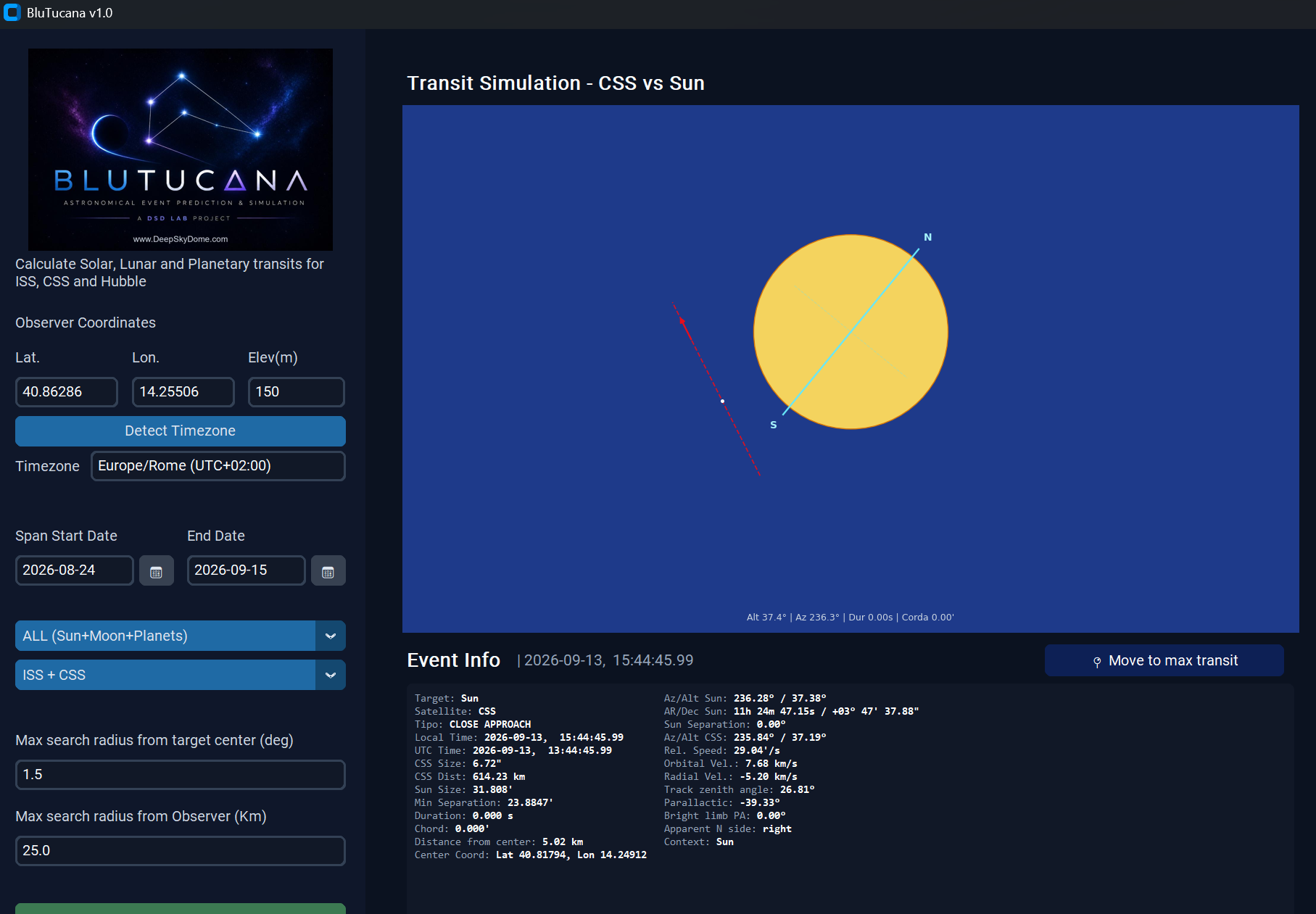 High-precision solar transit prediction for the International Space Station.