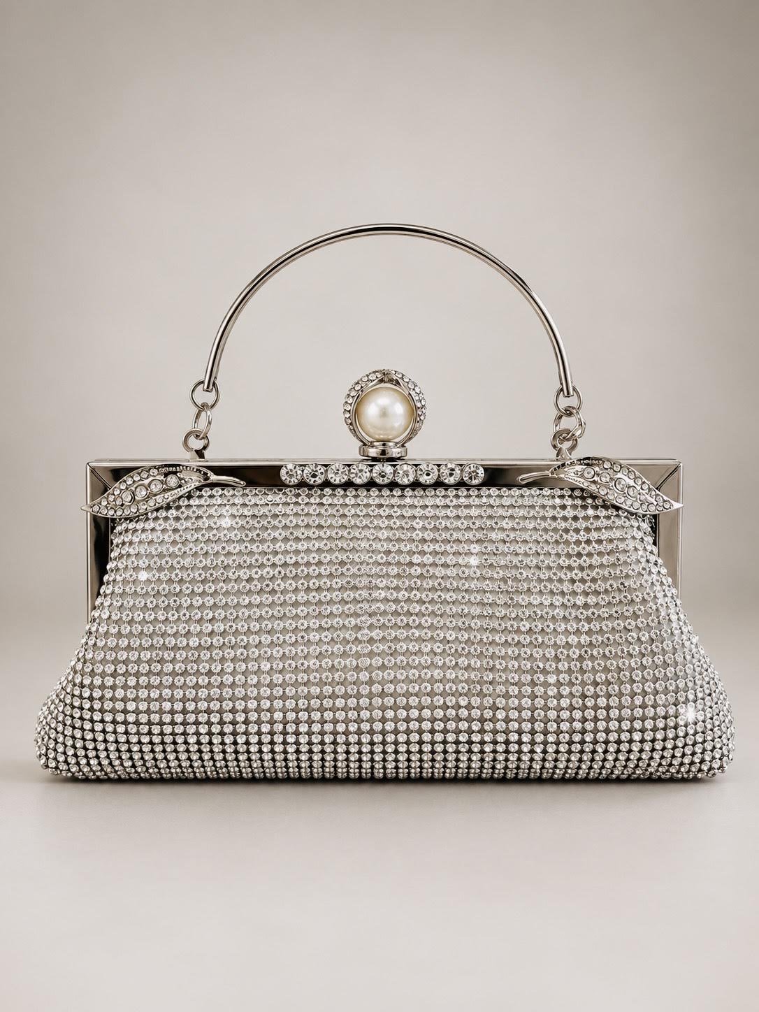 Silver Rhinestone Mesh Evening Clutch