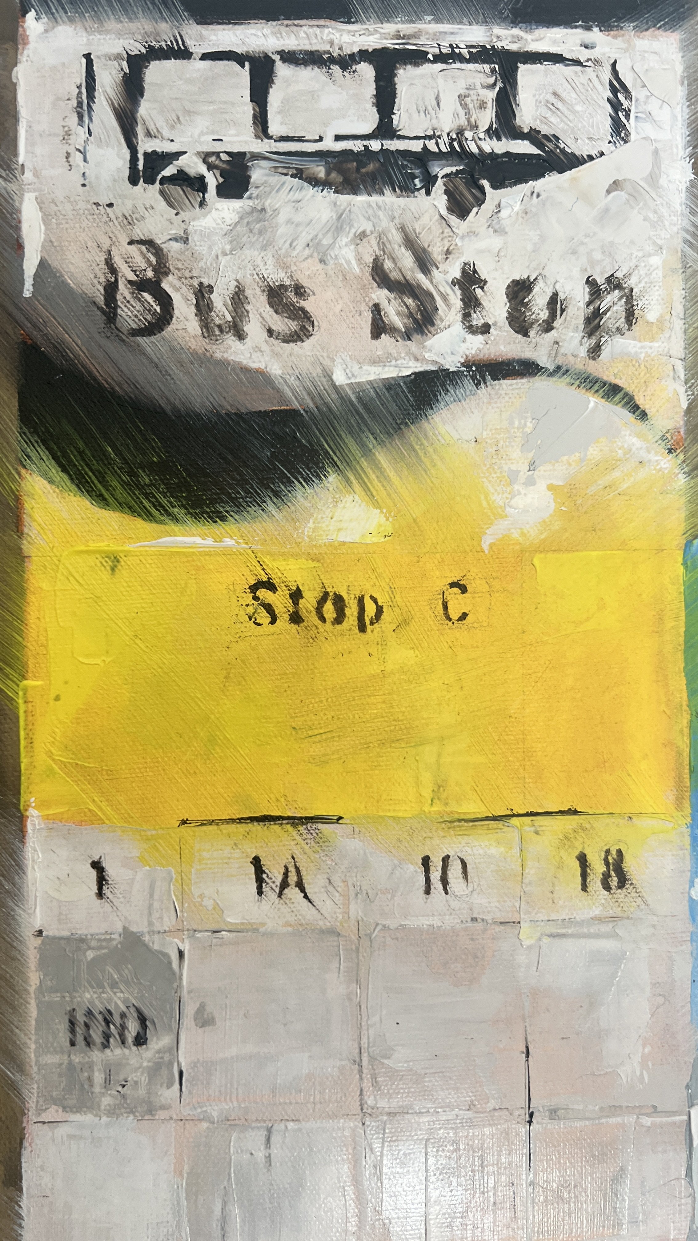 Close up of the Stop C sign at the bus stop on Common Garden Street, Lancaster. Pulled and pushed with soft smudged edges to pull the sign slightly out of focus